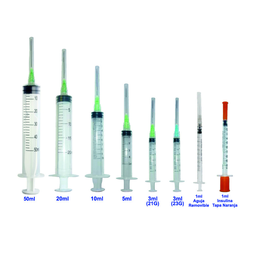 Jeringas desechables 3 partes luer lock (3 ml aguja por 23 G y 21 G)